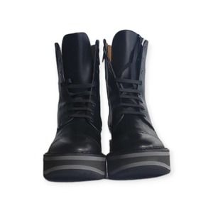 Clergerie Womens Platform Combat Boots Black Leather Wedge Lace Up Paris 7.5 New